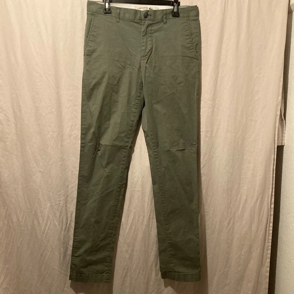 Lacoste Slim Fit Chino Pants Mens 32x33 Olive Green Stretch Cotton Twill HH2739